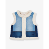 Chloé Chloe Girls Denim Blue Kids Patchwork Faux-fur Trim Stretch-cotton Blend Denim Gilet 4-12 Years In Denim Blue
