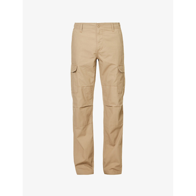 Carhartt Wip Mens Leather Aviation Straight-leg Regular-fit Cotton-canvas Cargo Trousers