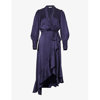 Zimmermann Womens Navy Plunge-neck Wrap-over Silk Midi Dress