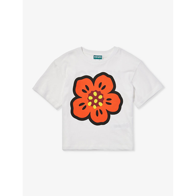 Kenzo Kids' White T-shirt For Children With Flower Print In Ivory