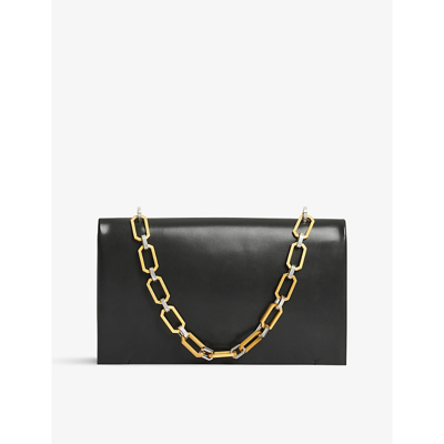 Allsaints Womens Black Akira Removable-chain Leather Clutch Bag