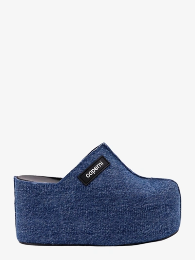 Coperni Denim Branded Clog Wedge In Blue