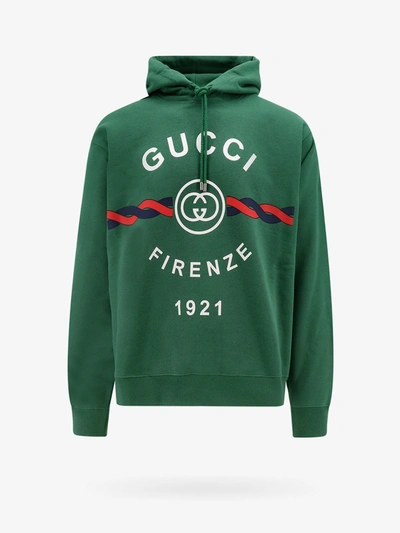 Gucci Firenze 1921 Printed Drawstring Hoodie In Green