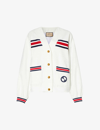 GUCCI GUCCI WOMEN'S WHITE/MIX LOGO-EMBROIDERED STRIPED CARDIGAN