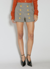 Balmain Checked Wool Blend High Rise Shorts In Grey