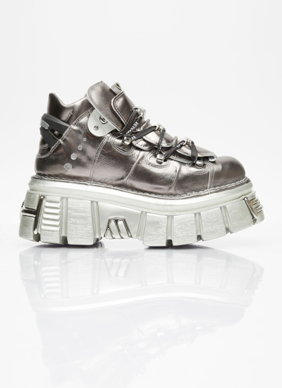 Vetements X New Rock Platform Trainers In Silver