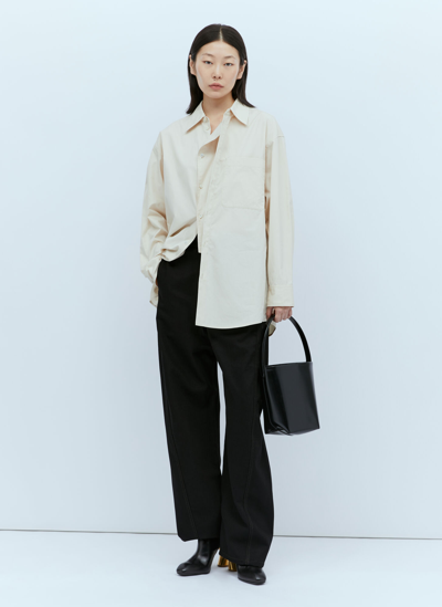 Lemaire Oversized Long Sleeve Shirt In Beige
