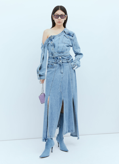 Rokh Asymmetric Neck Denim Jacket In Blue