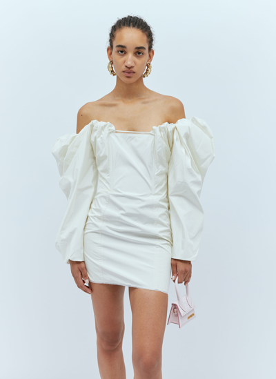 Jacquemus La Robe Taffetas Puff-sleeve Taffeta Mini Dress In White