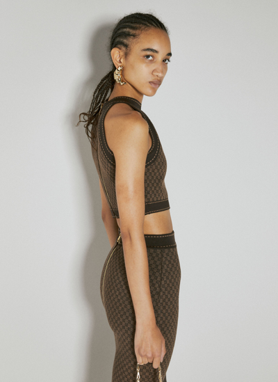 Balmain Mini Monogram Knit Tank Top In Brown