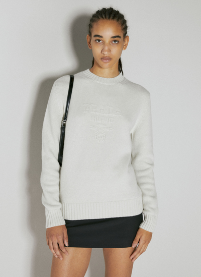 Prada Logo Embroidery Knit Sweater In White