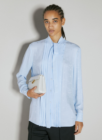 Prada Logo Jacquard Silk Shirt In Blue