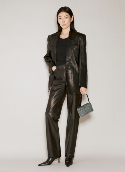 Alexander Wang Fly Leather Wide Leg Trousers In Black