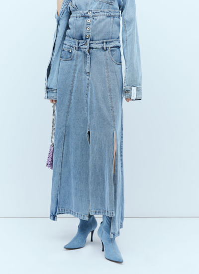 Rokh Panelled Denim Midi Skirt In Blue