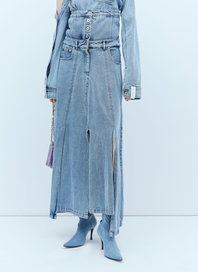 Rokh Extended Waistband Denim Skirt In Blue