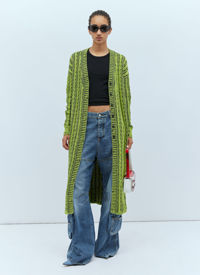 Diesel Cable Knit Maxi Cardigan In Green