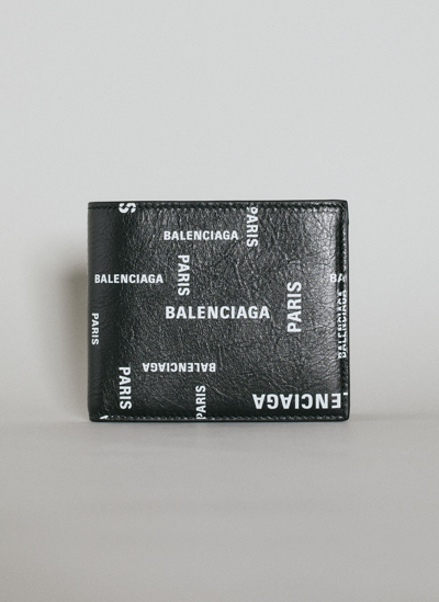 Balenciaga Logo Motif Bi-fold Wallet In Black
