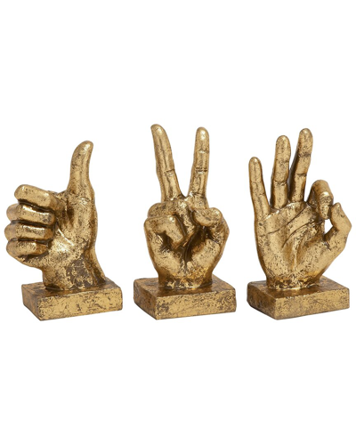Cosmoliving By Cosmopolitan Set Of 3 Hands Gold Polystone Sculpture