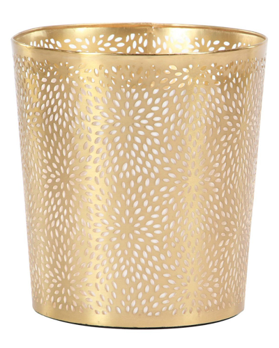 Cosmoliving By Cosmopolitan Gold Metal Small Waste Bin With Laser Carved Floral Design