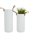 COSMOLIVING BY COSMOPOLITAN COSMOLIVING BY COSMOPOLITAN SET OF 2 WHITE CERAMIC VASE WITH LEATHER HANDLES