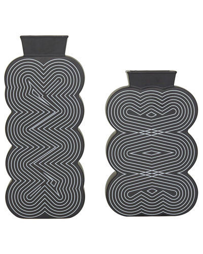 Cosmoliving By Cosmopolitan Set Of 2 Black Ceramic Vase