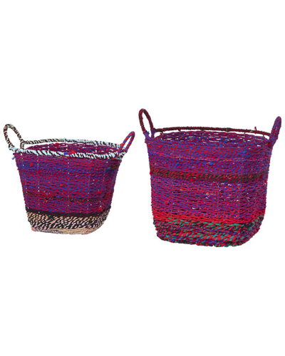 Cosmoliving By Cosmopolitan Set Of 2 Multi Colored Cotton Handmade Storage Basket With Handles