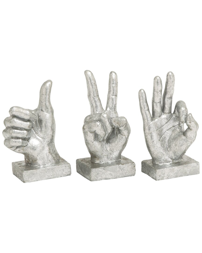 Cosmoliving By Cosmopolitan Set Of 3 Hands Silver Polystone Sculpture