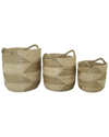 COSMOLIVING BY COSMOPOLITAN COSMOLIVING BY COSMOPOLITAN SET OF 3 BROWN SEAGRASS HANDMADE TWO TONED STORAGE BASKET WITH HANDLES