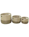 Cosmoliving By Cosmopolitan Set Of 3 Brown Seagrass Handmade Two Toned Storage Basket With Handles In Brown