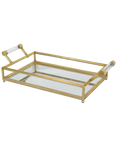 Cosmoliving By Cosmopolitan Gold Metal Mirrored Tray With Acrylic Handles