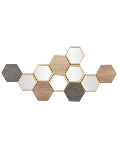 Cosmoliving By Cosmopolitan Geometric Brown Wood Honeycomb Wall Decor With Mirrors