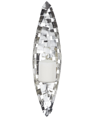 Cosmoliving By Cosmopolitan Silver Stainless Steel Pillar Wall Sconce With Hammered Pattern