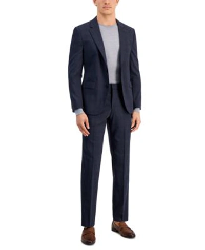 Hugo Boss Modern Fit Plaid Wool Dress Pants - Men's Medium Blue, Size 36x32, Flat Front