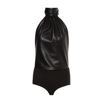 Philosophy Di Lorenzo Serafini Bodysuit In Coated Fabric With Bow In Black