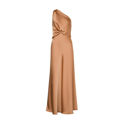Philosophy Di Lorenzo Serafini One-shoulder Satin Twist-front Maxi Slip Dress In Brown