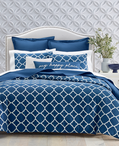 Charter Club Damask Designs Geometric Dove 3-pc. Duvet Cover Set, Full/queen, Created For Macy's In Navy Peony