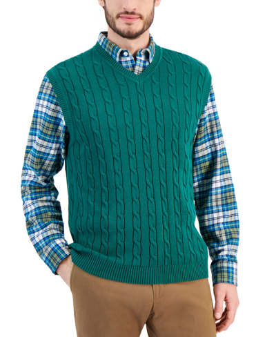 Club Room Men's Cable-knit Cotton Sweater Vest, Created For Macy's In Spruce Up