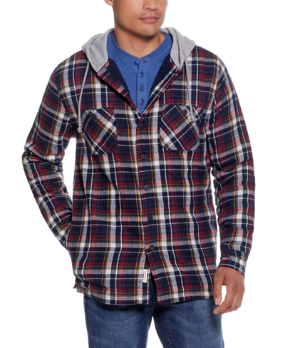 Weatherproof Vintage Men's Sherpa Lined Flannel Hooded Shirt Jacket In Berry Juice
