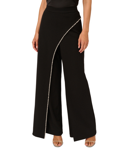 Adrianna Papell Women's Embellished Crepe Straight-leg Pants In Black