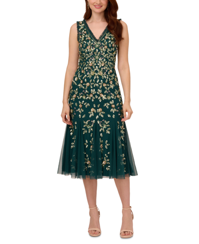 Adrianna Papell Women's Embellished Ruffled Godet Dress In Gem Green