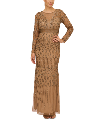Adrianna Papell Women's Embellished Long-sleeve Gown In Copper
