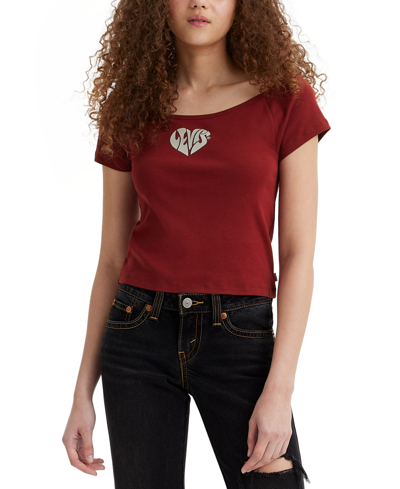 Levi's Women's Graphic Babe Cotton Short-sleeve T-shirt In Heart Sparkle Logo Syrah