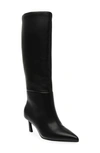 Steve Madden Lavan Black Croc-embossed Leather Kitten Heel Knee-high High Heel Boots In Black Leather