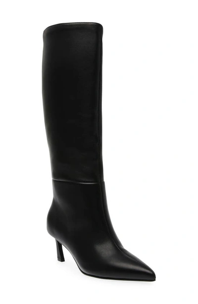 Steve Madden Lavan Black Croc-embossed Leather Kitten Heel Knee-high High Heel Boots In Black Leat