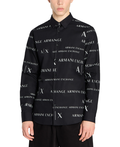 A X Armani Exchange Men's Cotton Logo-print Shirt In Black/alloy Letterin
