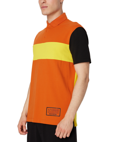 A X Armani Exchange Men's Colorblocked Polo Shirt In Ember O/cyber Y/blac