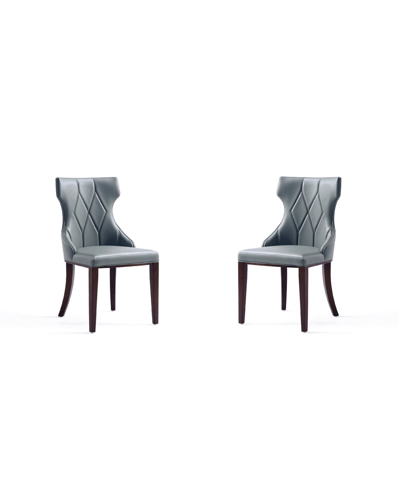 Manhattan Comfort Reine 2-piece Beech Wood Faux Leather Upholstered Dining Chair Set In Pebble Gray