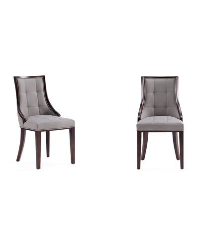 Manhattan Comfort Fifth Avenue 2-piece Beech Wood Faux Leather Upholstered Dining Chair Set In Gray