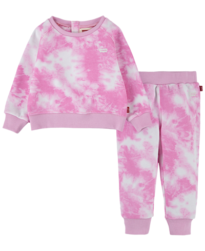 Levi's Baby Girls Everyday Crew Sweatshirt, 2 Piece Set In Begonia Pink