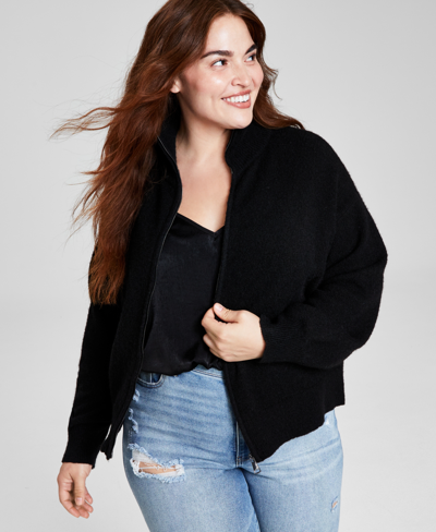 And Now This Trendy Plus Size Zippered Mock-neck Sweater In Black